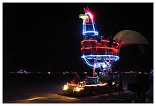 The playa at night was a festival of funky glowing neon art cars. There be some cool cats on this groovy global spaceship.